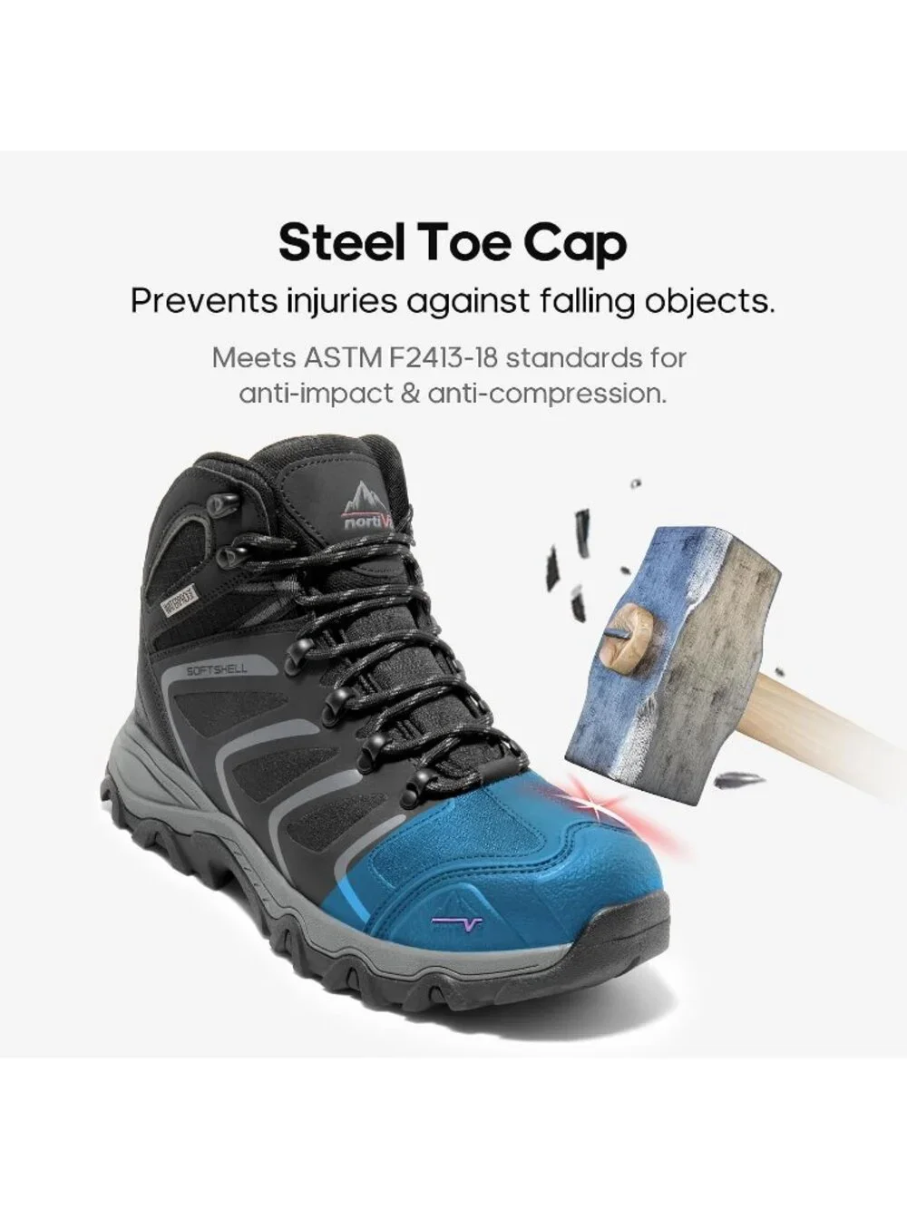 Men's Black Grey Waterproof Shoes Casual Mid Top Steel Toe Non Slip Hiking Boots